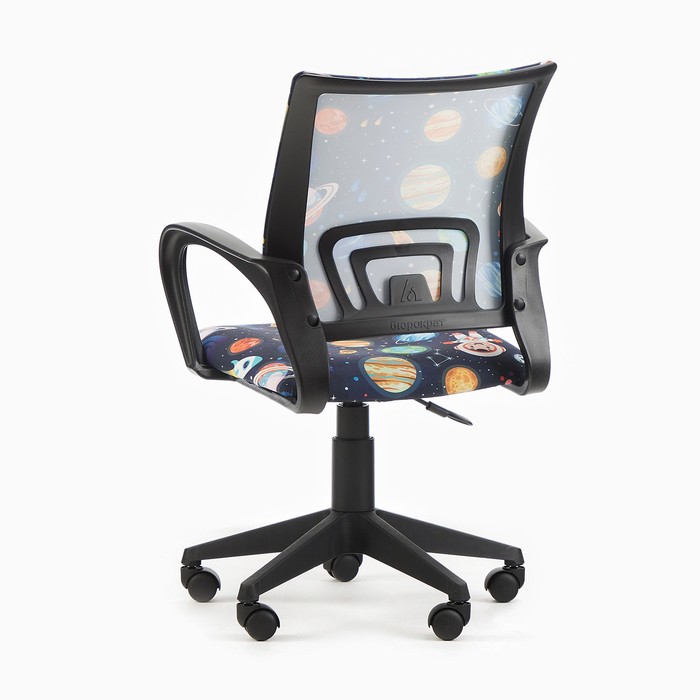 Кресло детское «Бюрократ» BUROKIDS 1 SPACEMAN, с подлокотниками, на колёсиках, обивка ткань, цвет чёрный/синий