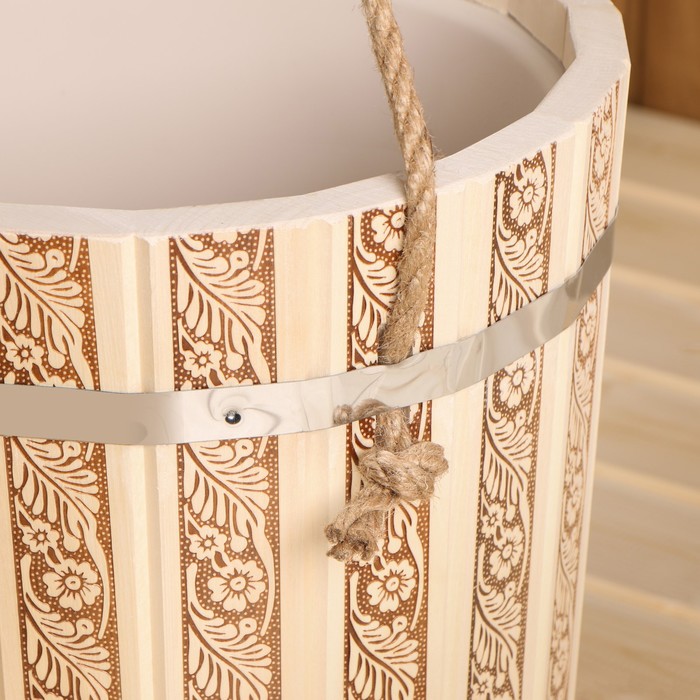 Ведро - запарник для бани и сауны «Русские узоры», 10 л, липа, пластиковая вставка, ручка - верёвка, «Добропаровъ»