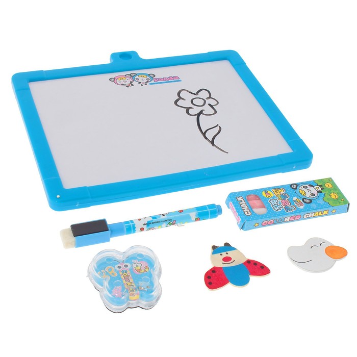 Доска для рисования магнитная двухсторонняя, под маркер и мел, губка, мел 3 шт., маркер, магниты 2 шт.