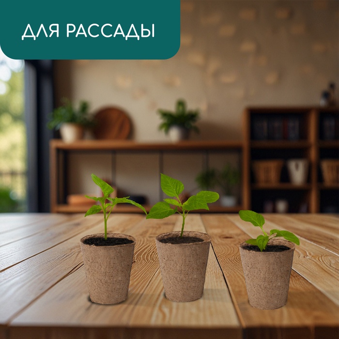 Горшок для рассады, 100 мл, d=6 см, h=6.5 см, торф, Greengo