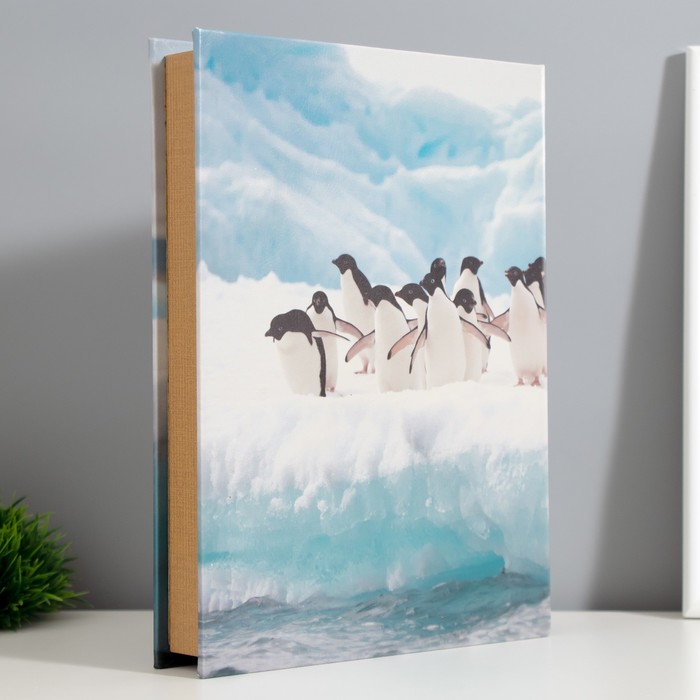 Шкатулка - книга «Пингвины», дерево, искусственная кожа, 28.5×22×4 см