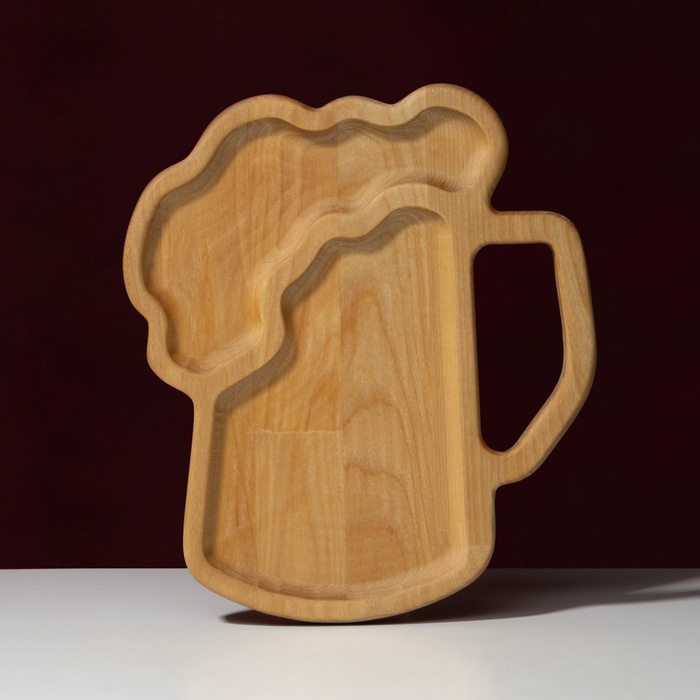 Менажница для подачи Adelica «Пивная кружка», 2 секции, 25×22×1.8 см, пропитано минеральным маслом, в подарочной коробке, дерево берёза