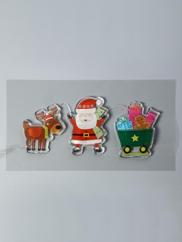 Светодиодная наклейка на окна «Дед Мороз с подарками», 0.5 м, 3 LED, от батареек CR2032×2, свечение тёплое белое