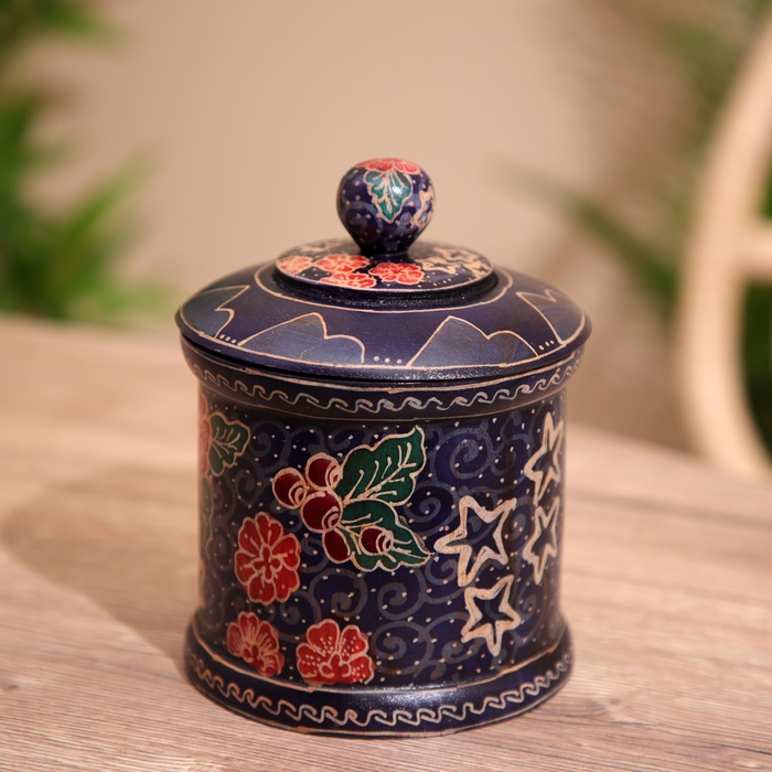 Баночка с крышкой деревянная, 12×12×15 см, батик