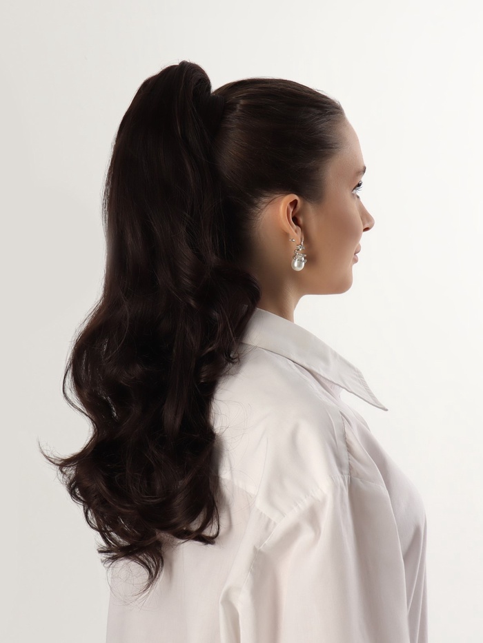 Хвост накладной, волнистый волос, на крабе, 40(±5) см, 150 г, каштановый(#HTY4 А)