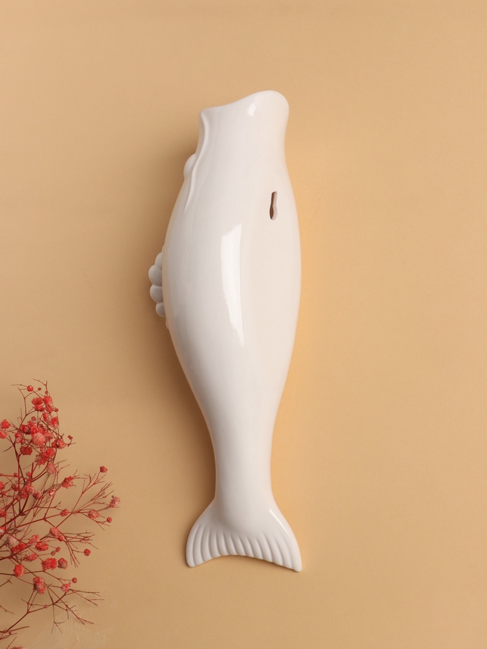 Декор настенный-ваза, панно TAKE IT EASY «Рыбки», 26.2×7.3 см, белый