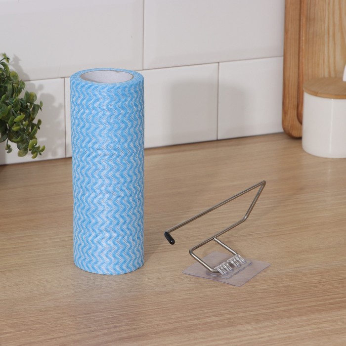 Салфетки в рулоне многоразовые безворсовые в наборе с держателем Доляна, 40 шт., 20×20 см, голубые