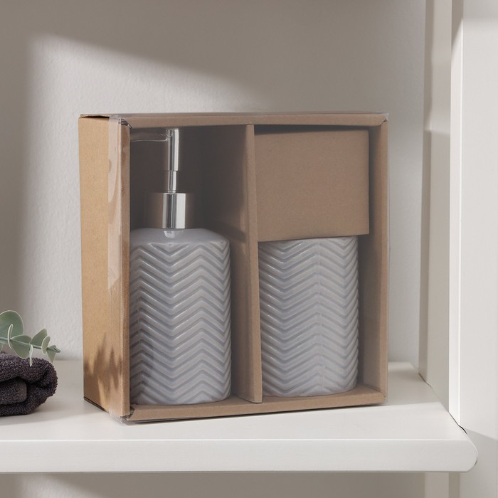 Аксессуары для ванной «Минимал», 2 предмета, дозатор для мыла 350 мл, стакан 350 мл, серые