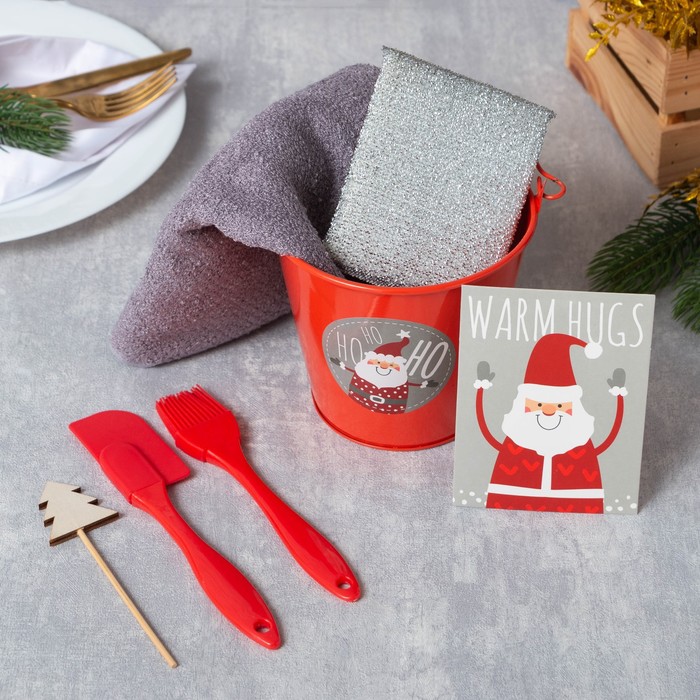 Кухонный набор «Доляна» Ho-Ho-Ho : полотенце 30×60, лопатка, кисть, губка