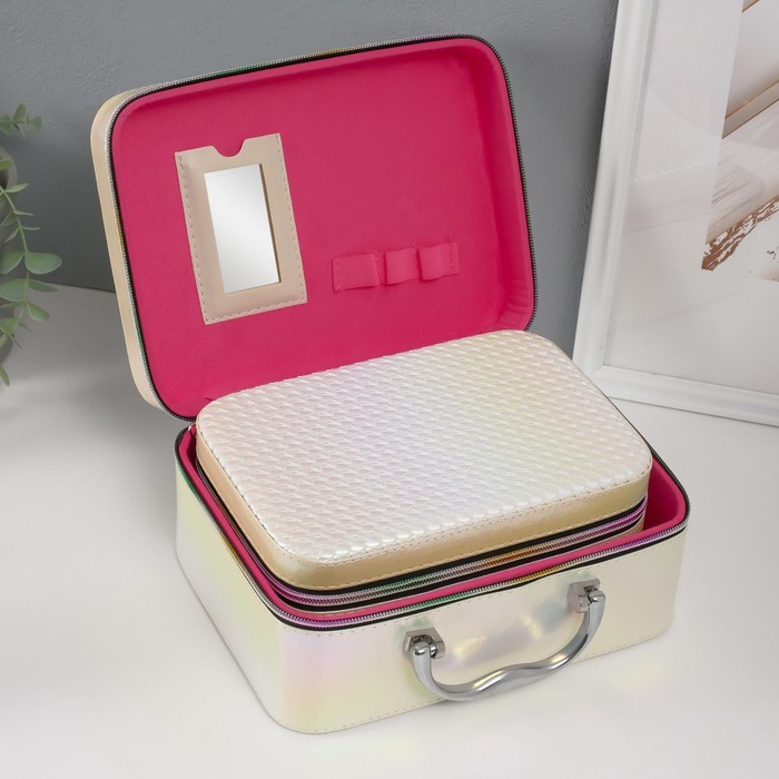 Набор шкатулок для украшений с зеркалом «Плетение», 3 шт., искусственная кожа, бежевая