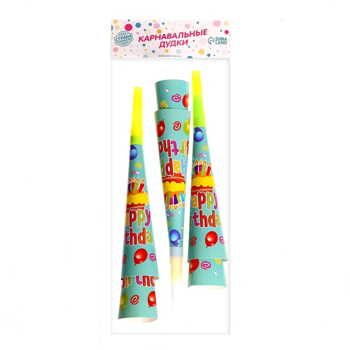 Дудка язычок «С днём рождения», набор 6 шт.