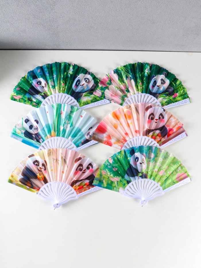 Веер складной «Панда в цветочном саду», 23 см, МИКС