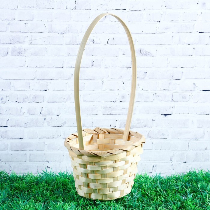 Корзина плетёная бамбук, d=13xH9.5/28 см натуральный