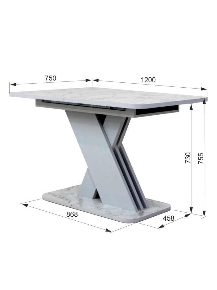 Стол кухонный раскладной «Аврора», 1200(1600)×750×755 мм, цвет сабия/серый