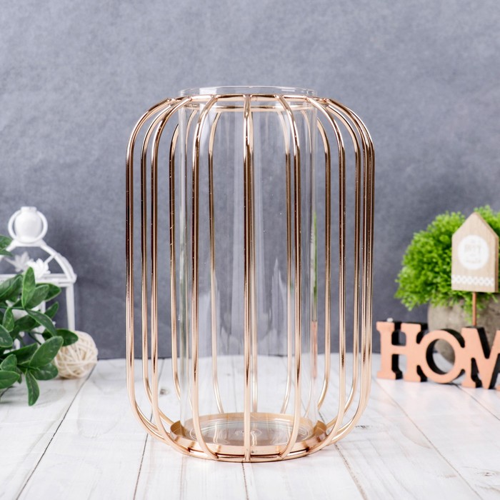 Ваза - флорариум «Ангстрем», колба в подставке, 9×20 см, стекло, прозрачная, золотистая