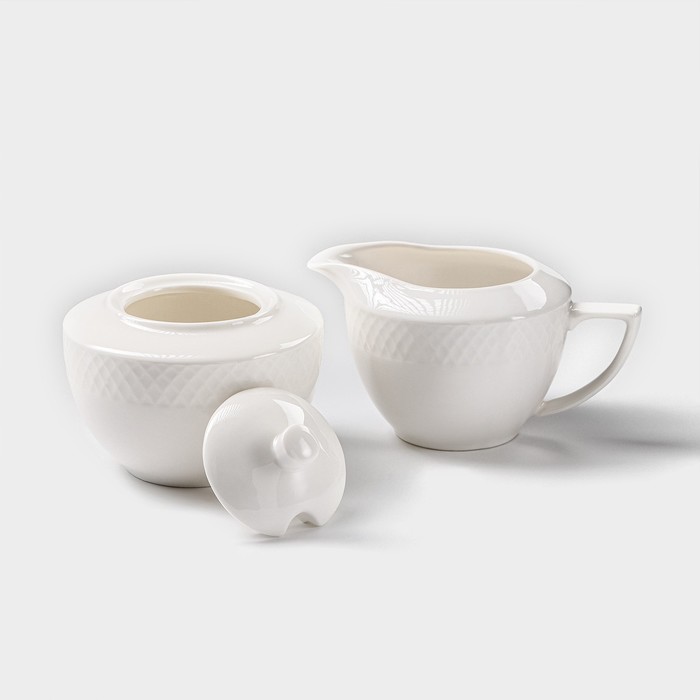 Набор сервировочный Wilmax «Юлия Высоцкая», 2 предмета: сахарница 340 мл, молочник 280 мл, фарфор, белый