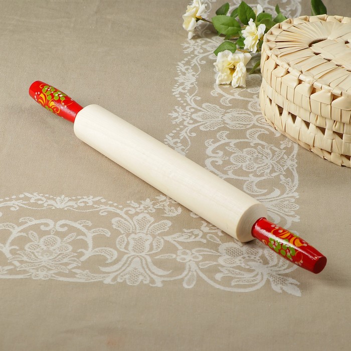 Скалка деревянная с ручками, 42×5 см, хохлома, МИКС