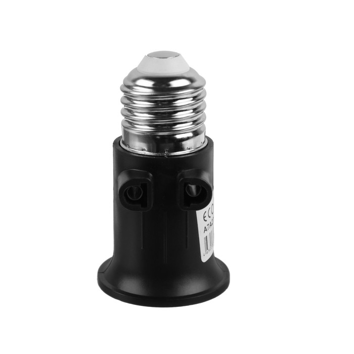 Переходник Ecola, с цоколя Е27 на Е27, с выходом на розетки, 75×45 мм