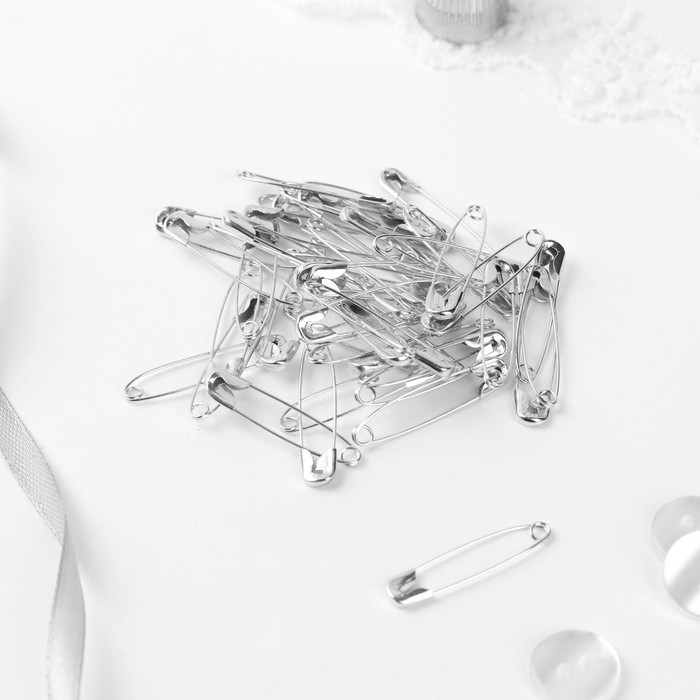 Булавки английские, 32×5 мм, 50 шт., цвет серебряный