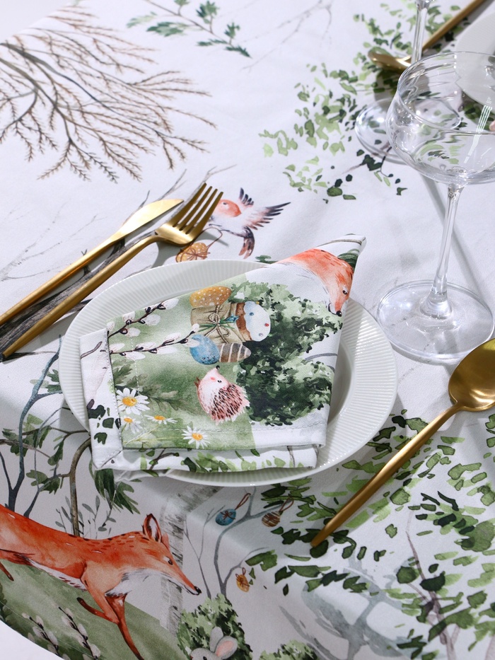 Кухонный набор «Этель. Пасха в лесу»: скатерть 148×112±2 см с ГМВО, салфетка 40×40 см - 4 шт.