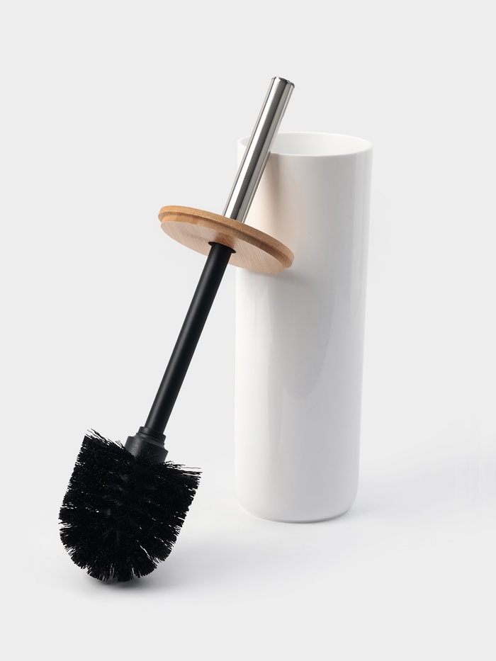 Ёршик для унитаза «Бамбук», d=9.2 см, h=37.2 см, с подставкой, белый