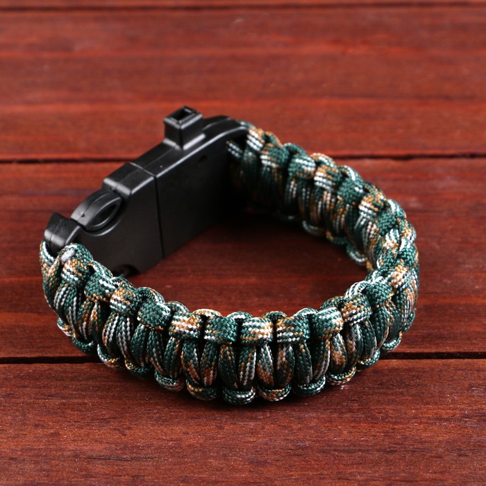 Браслет для выживания 4 в1 (паракорд, компас, свисток, огниво), 25.5×2.5 см, 3 м