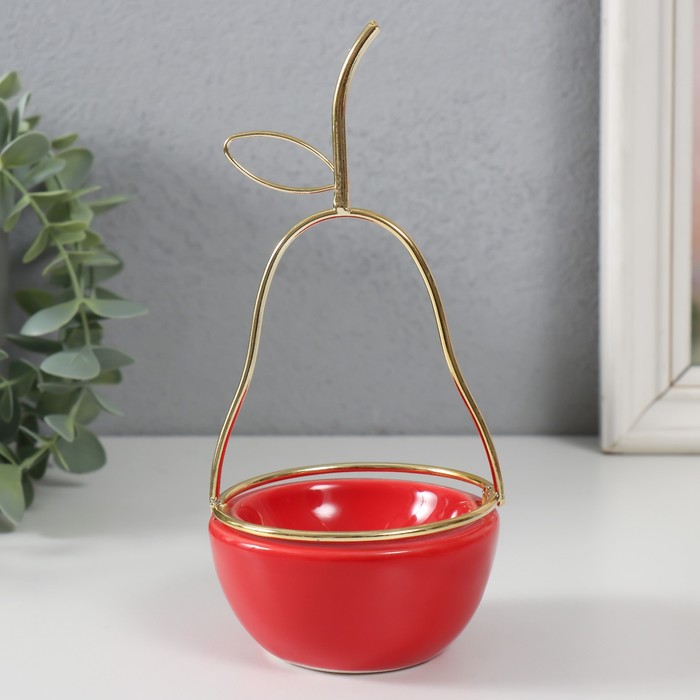 Подставка для мелочей «Груша», керамика, металл, красная с золотом, 8×8×17 см