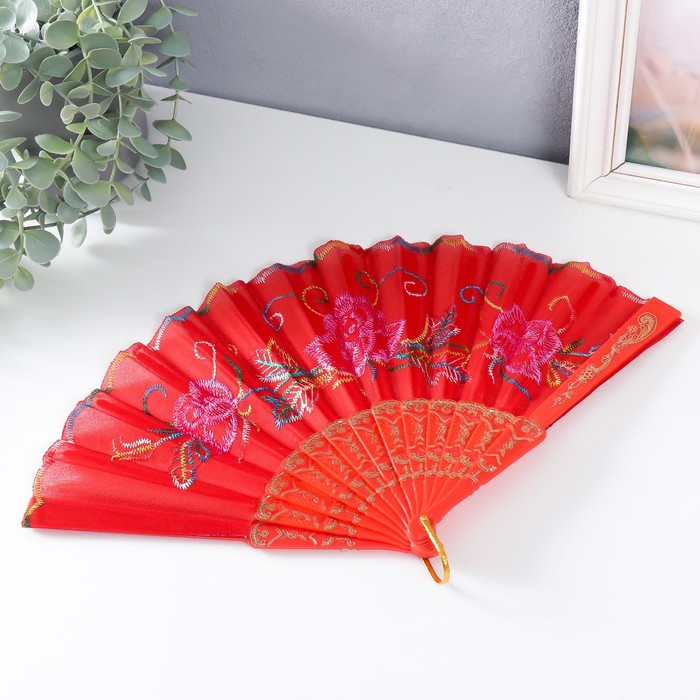 Веер складной «Вышивка», 23 см, МИКС