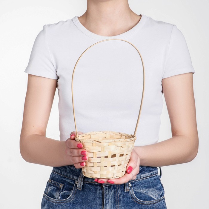 Корзина плетёная бамбук, d=13xH9.5/28 см натуральный