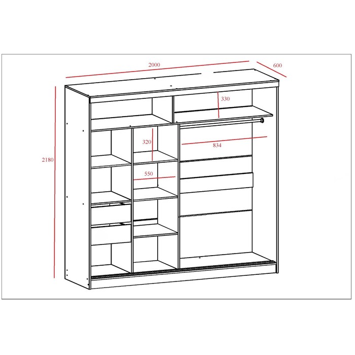 Шкаф – купе «Тодор», 2000×620×2200 мм, цвет бетон/белый глянец