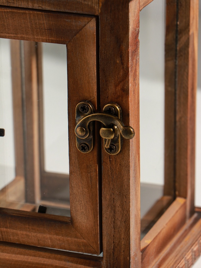 Деревянный подсвечник - фонарь на 1 свечу «Цветок», состаренный 25×12.5×12.5 см