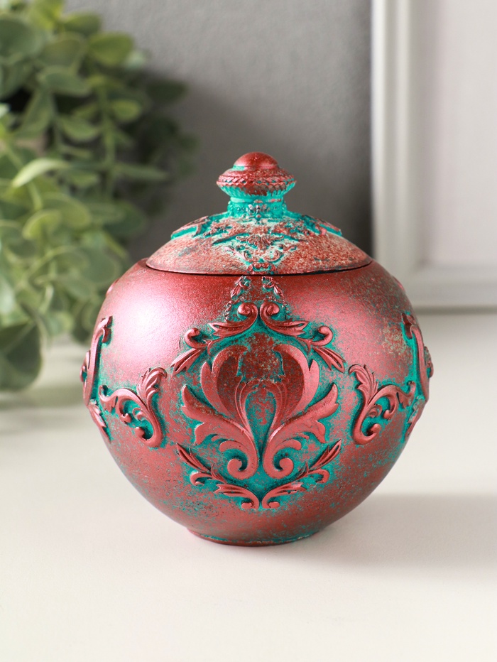 Шкатулка для украшений с крышкой «Флоренция», 10×9 см, гипс, окисленная медь