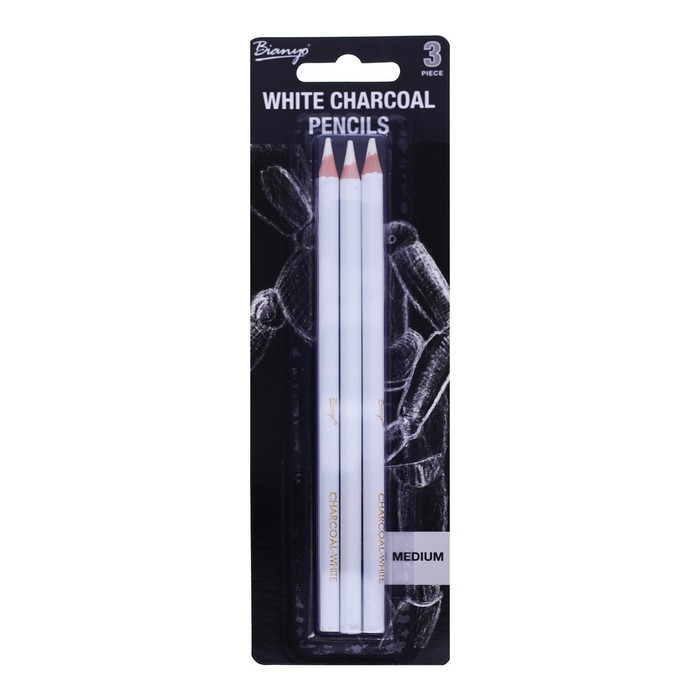 Карандаши угольные, белые, 3 шт. в наборе, средние