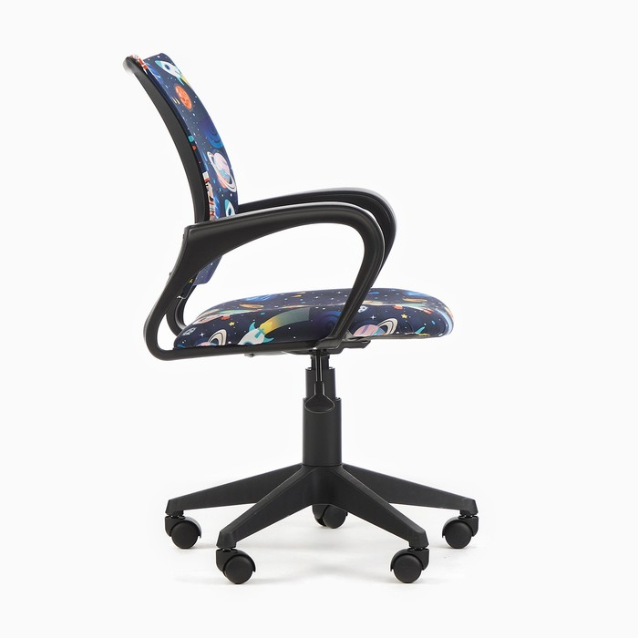 Кресло детское «Бюрократ» BUROKIDS 1 SPACEMAN, с подлокотниками, на колёсиках, обивка ткань, цвет чёрный/синий