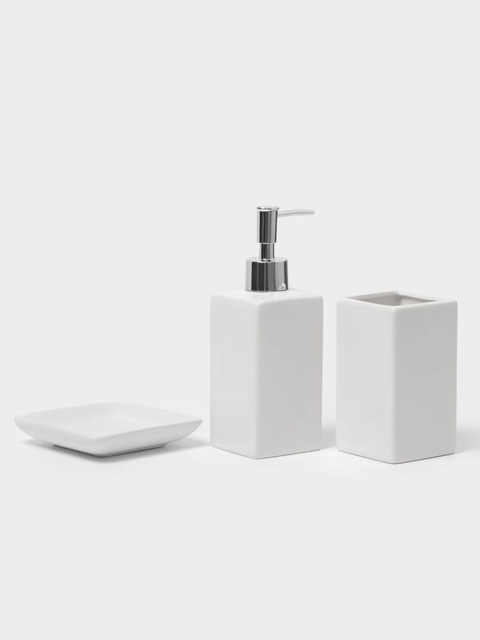 Аксессуары для ванной «Лодж», 3 предмета: мыльница, дозатор для мыла 350 мл, стакан, белые