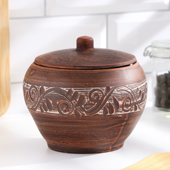 Горшок для жаркого «Ангоб», 700 мл, красная глина