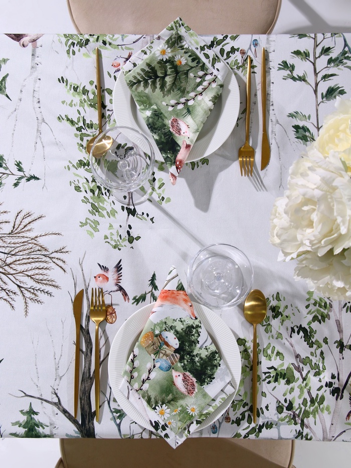 Кухонный набор «Этель. Пасха в лесу»: скатерть 148×112±2 см с ГМВО, салфетка 40×40 см - 4 шт.