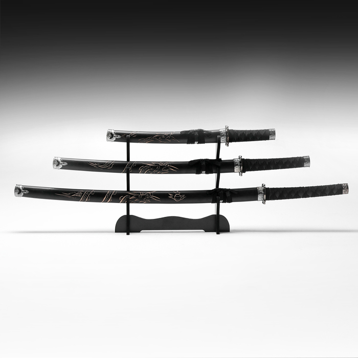 Макет оружия «Сувенирные катаны на подставке 3в1. Тьма дракона», подарочный набор, ножны дерево, 52 см; 78 см; 98 см