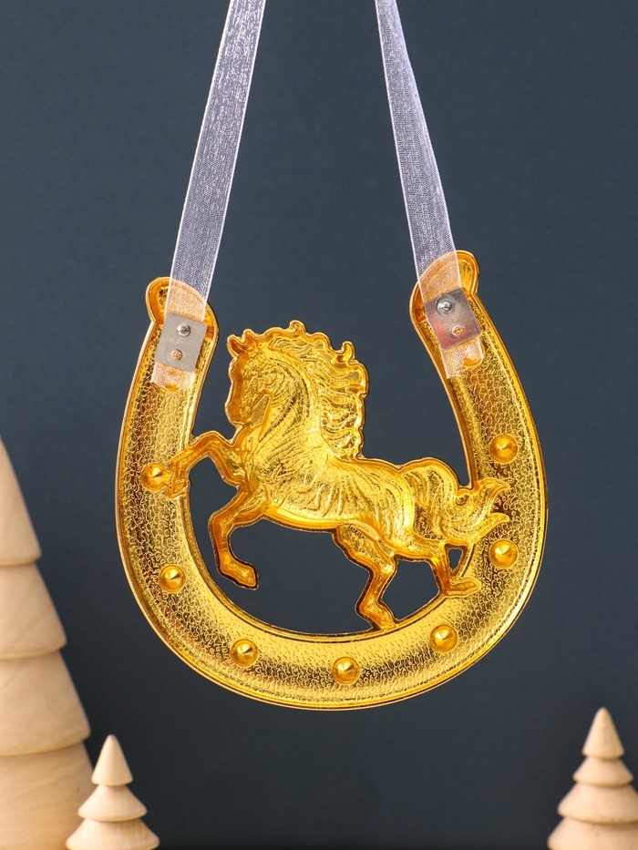 Подкова-оберег «Лошадь белая», панно на стену, 10.5×10.5×0.05 см, эмаль, стразы