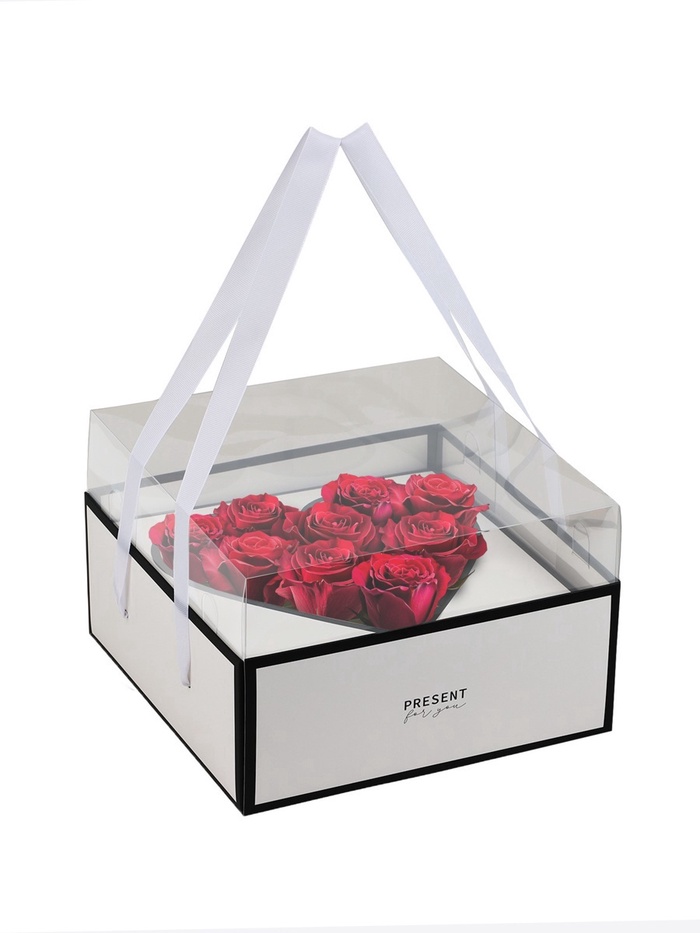 Коробка для цветов с фигурным вкладышем и пластиковой крышкой Present, 23.5×23.5×15 см