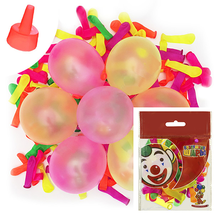 Водяные бомбочки на стрип-ленте 2", 100 шт., с насадкой для воды, МИКС