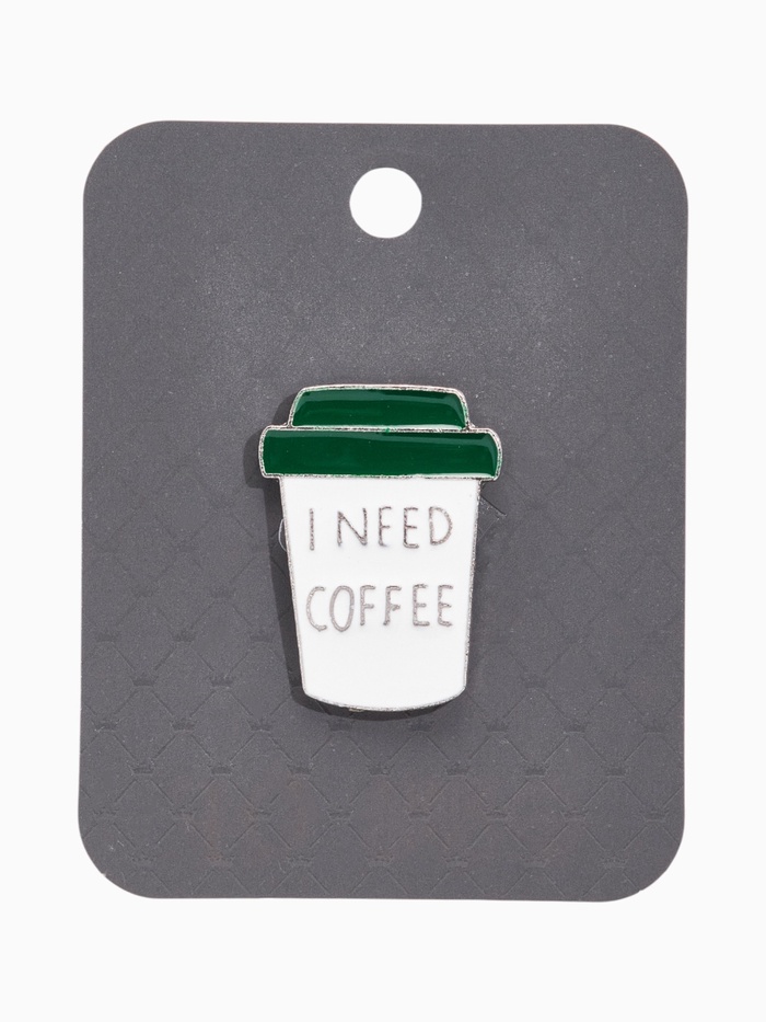 Значок «Мне нужен кофе», цвет бело-зелёный в серебре