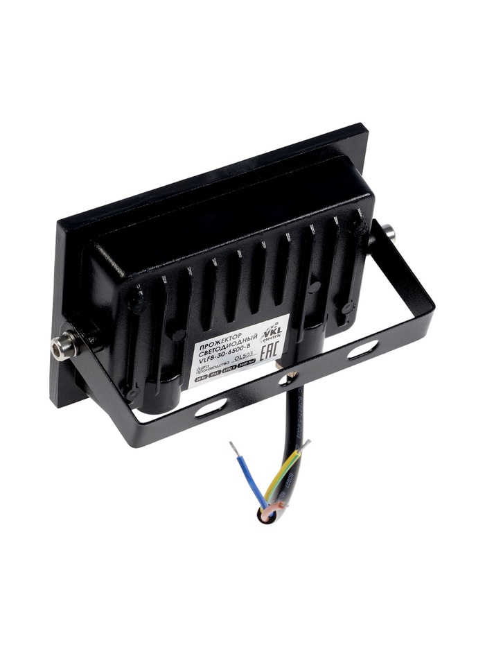 Прожектор светодиодный VKL Electric, 30 Вт, 3600 лм, 6500К, IP65, 220 В чёрный, свечение холодное белое