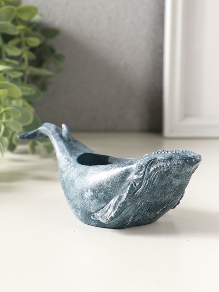 Подставка для мелочей «Кит», 6×14×5 см, гипс, серо-голубой