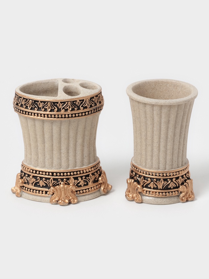 Аксессуары для ванной «Вензеля», 4 предмета, дозатор 200 мл, мыльница, 2 стакана, бежевые