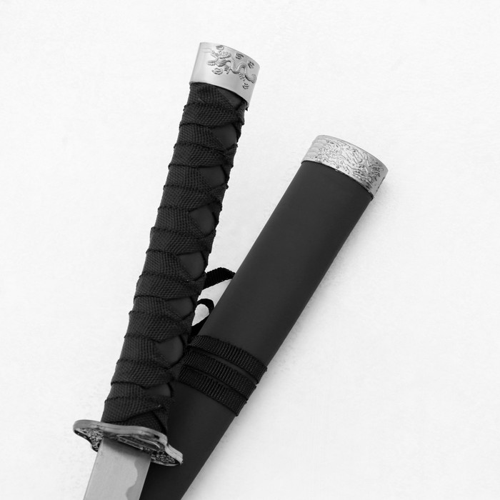 Макет оружия «Сувенирные катаны на подставке 3в1. Строгость», подарочный набор, ножны кожзам, матовая, чёрная, 47 см; 70 см; 89 см