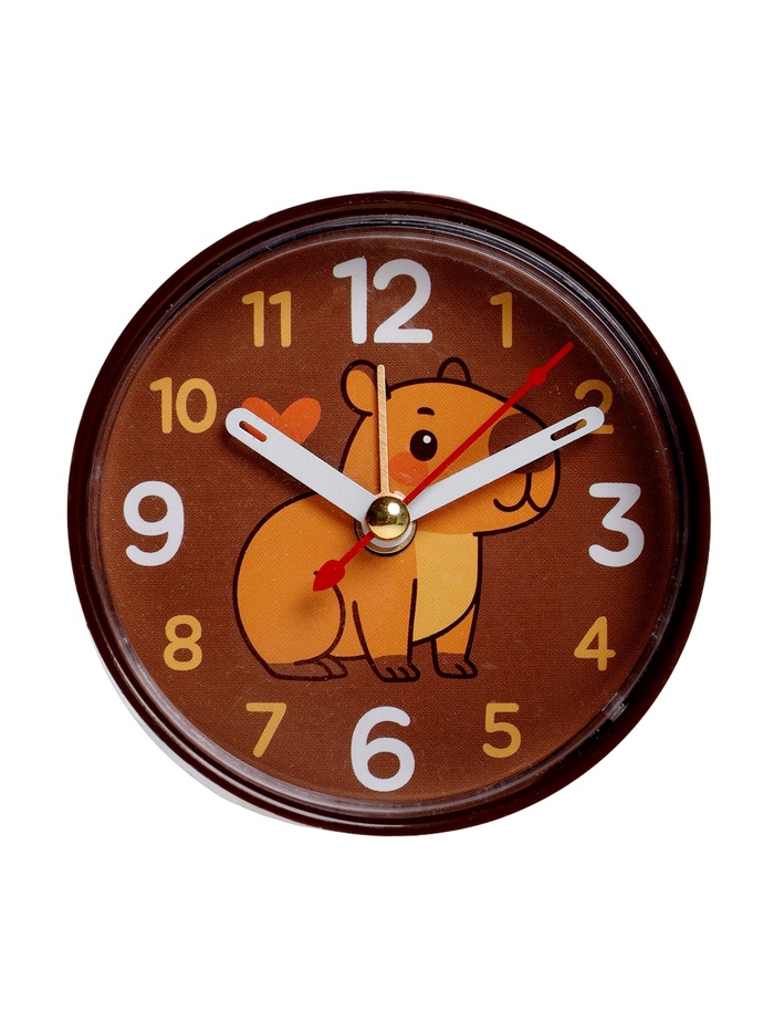 Будильник «Капибара», плавный ход, d=8 см, корпус коричневый