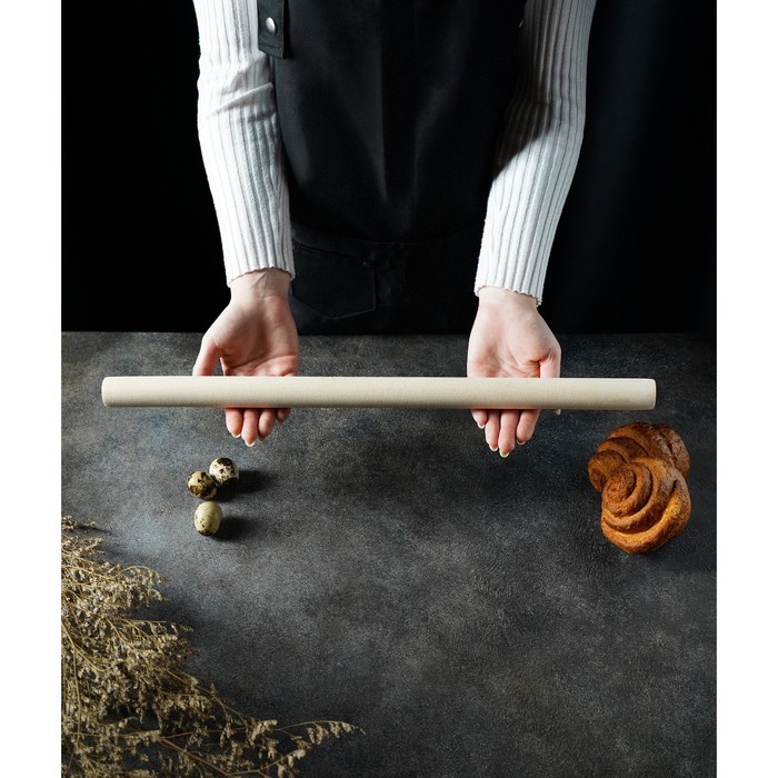 Скалка для теста Доляна, 50×3 см, прямая, дерево берёза