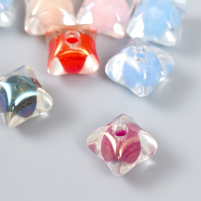 Бусина акрил с несквозным отверстием «Подушка - внутри», перламутр, 1.3×1.3 см, МИКС