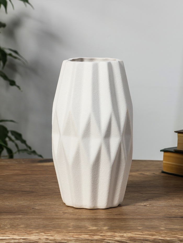 Ваза «Абиджил», геометрия, 20×11 см, d=7.5 см, керамика, белая